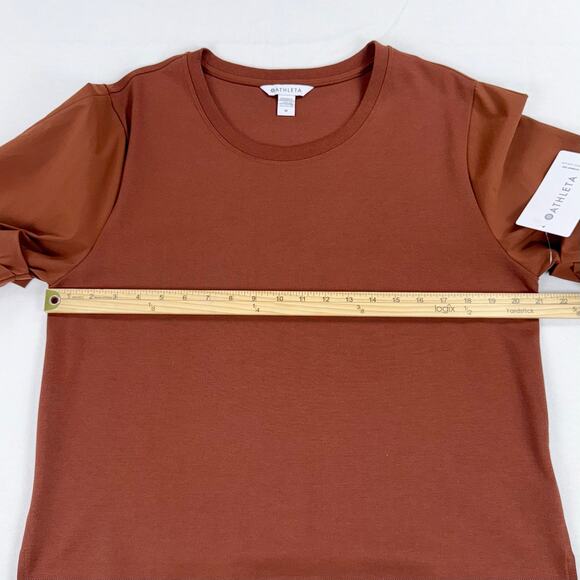 Athleta Women's Harlow Hybrid Woven Knit Tee Top Medium Rust - Picture 15 of 16